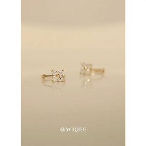 9K Solid Gold Flower Hoop Earrings, CZ Diamond Huggie Earrings