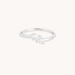Elegant Silver Crystal Pear Open Ring.
