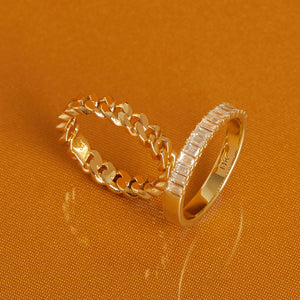 Bold Half Diamond Baguette Ring NikNenz™ Premium Gold & Diamonds