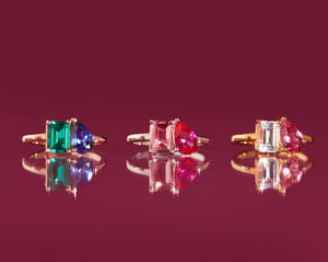 Toi Et Moi Gemstone Classic Ring NikNenz™ Premium Gold & Diamonds