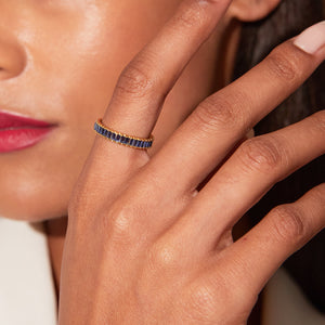 Lab Grown Blue Sapphire Baguette Eternity Ring NikNenz™ Premium Gold & Diamonds