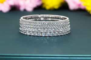 14K White Gold Tennis Bangle Bracelet, with Simulated Diamonds, 7In