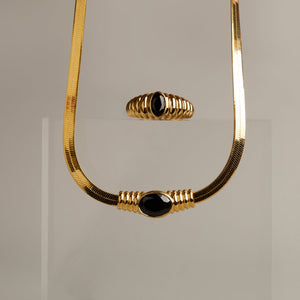 Lab Grown Black Sapphire Art Deco Ring NikNenz™ Premium Gold & Diamonds