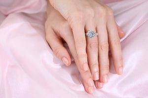 Sterling Silver Flower Halo CZ Engagement Ring