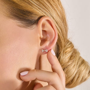 14K Solid Yellow Gold Triangle CZ Ribbon Bow Studs, Screwback