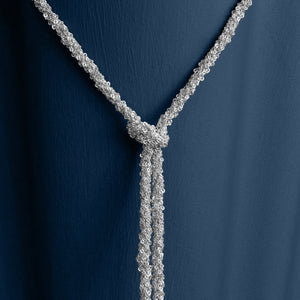 SILVER WOVEN THREAD LARIAT KNOT NECKLACE