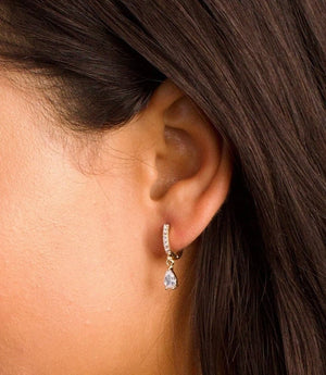 Diamond Drop Gold Huggie Hoop Earrings - Gift for Women