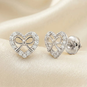 14K White Gold Heart & Ribbon Lab Diamond Studs, 0.20Ctw, Screwback