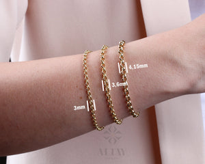 14K Gold Rolo Chain Bracelet, 3Mm 4Mm 5Mm Gold Link Belcher Chain Bracelet, Link Charm Bracelet, Minimal Delicate round Bracelet, Woman, Men