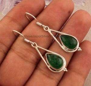 Jade Pear Stone 925 Sterling Silver Earrings, Handmade Designer Jewelry