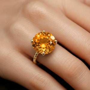 14K Yellow Gold Natural Citrine Gemstone Ring, 5 Carats