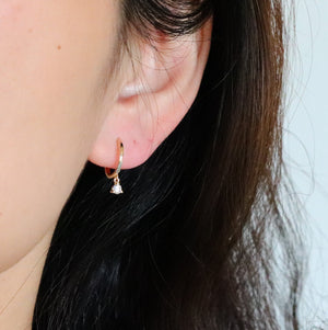 Solid Gold Moissanite Drop Huggie Hoops: Dainty Sleeper Earrings