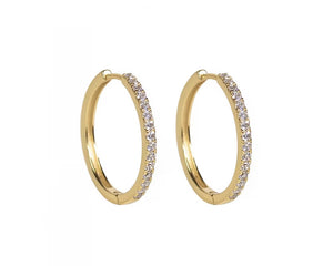 Dainty CZ Hoop Earrings: 18K Gold Sterling Silver Pave Hoops