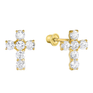 14K Gold CZ Cross Stud Earrings with Screwbacks
