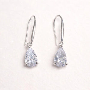 Teardrop Crystal Earrings: Sterling Silver Hooks, CZ Diamond Simulation