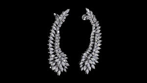 Silver Moissanite Ear Climber Earrings, Marquise Diamond Look Wedding Jewelry