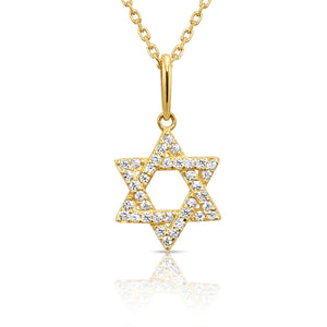 Elegant 14K Yellow Gold Star of David Pendant Necklace.