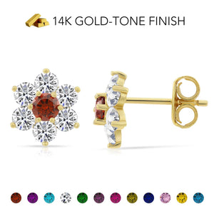 Elegant Flower Gemstone Stud Earrings in Sterling Silver - Stunning Simulated Birthstone CZ Jewelry for Women & Girls, Available in 12 Vibrant Colors.