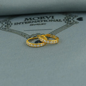 Real Solid 22K Gold Earrings, 22Kt Gold Earrings, Real Gold Hoop Earrings, Gold Huggies, 22Kt Gold Huggies, Zircon Huggie Hoop,