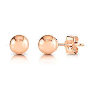 14K Rose Gold Ball Stud Earrings with Butterfly Pushbacks