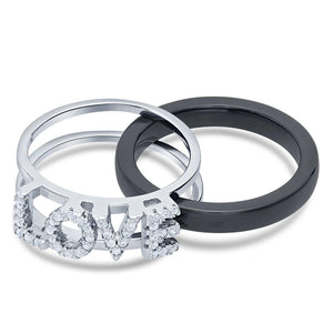 Sterling Silver CZ Double LOVE Ring – Elegant 2-in-1 Romantic Statement Ring for Anniversaries & Everyday Wear.