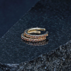 Solid 14K Yellow Gold Cartilage Cuff Earrings Black Diamond Peach Sapphire Gemstone Ruby Jewelry Ear Cuff Gift Christmas New Design (Single)