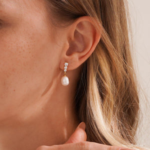 Real Freshwater Pearl Drop Earrings with Diamond, CZ Pearl Stud Earrings, Wedding Earrings, Pearl Bridal Earrings, Bridesmaid Gifts for Her