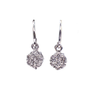 18 Karat White Gold Natural Diamond Cluster Flower Dangle Drop Earrings
