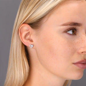 CZ Double Heart Stud Earrings in Sterling Silver