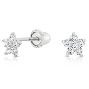 10K White Gold Tiny Star Studs, Screwback