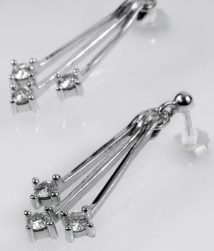 14K White Gold Diamond Dangle Earrings Multi Bar Drop