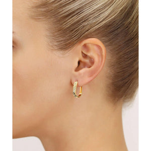 14K Solid Yellow Gold Oval Hoop Earrings, Hand Engraved Diamond-Cut "Tornado" Patten Designer Hoops, U-Shape Hoops, by TILO Jewelry