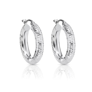 Stunning Handmade 925 Sterling Silver Diamond Cut Hoop Earrings - Medium Size.