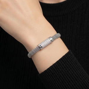Sterling Silver Italian CZ Bar Bracelet, Handmade with a Secure Lobster Lock, (7.5")