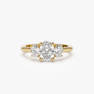 Engagement Ring Oval Shape, 1.50 Ctw 14K Gold Oval Shape Lab-Grown Diamond Three Stone Engagement Ring, Minimalist Wedding Ring, Serena