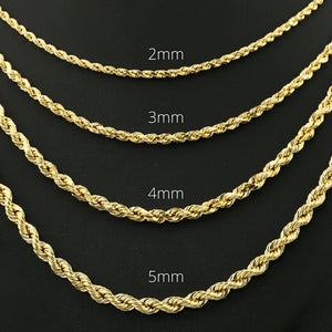14K Yellow Gold Rope Chain Bracelet, Lobster Lock