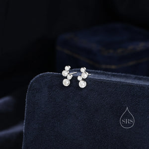 Clear CZ Bubble Cluster Stud Earrings in Sterling Silver, Silver or Gold, Bezel CZ Cluster Earrings, CZ Wing Earrings, Mini Crawler