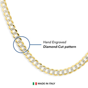 Sterling Silver Two-Tone Gold Plated Curb Chain Bracelet, with Diamond-Cut Engravings
