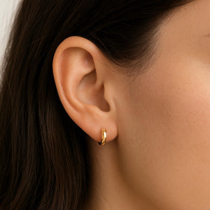 14K Gold Hand Engraved Huggies, Dainty 10Mm Minimalist Gold Earrings, Available in 14K Yellow or White Gold, Handmade by TILO Jewelry