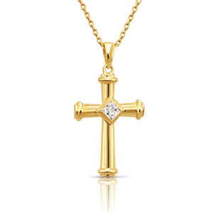 Stunning 14K Yellow Gold Cross Pendant Necklace - Timeless Elegance.