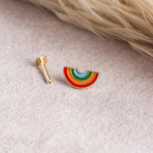 14K Solid Gold Rainbow Stud Earrings – Secure Screw Back Helix Cartilage Jewelry.