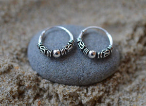Elegant 925 Sterling Silver Bali Ball Hoop Sleeper Earrings - Available in Multiple Sizes (10-20 MM).