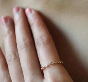 Dainty Diamond Half Eternity Ring, Minimalist Gold Wedding Band