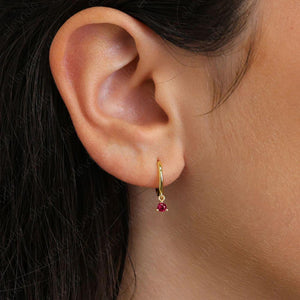 Diamond Birthstone Dangle Hoop Earring • 18K Gold Plated Sterling Silver