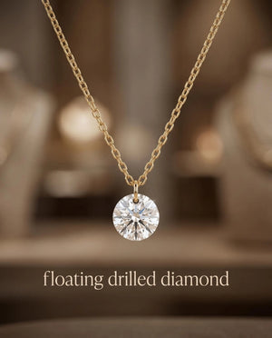 18K Solid Gold Pierced Diamond Necklace|0.25Ct Pierced Diamond Choker|Drilled Lab Diamond Pendant|Delicate Fine Jewellery