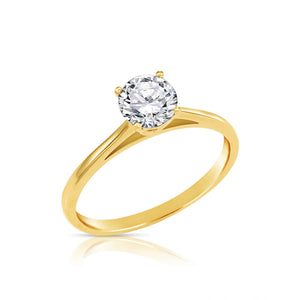 Stunning 14K Yellow Gold Round Solitaire Engagement Ring - 1 Ctw, Timeless Symbol of Love for Proposals and Anniversaries.