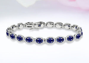 Blue Sapphire Bracelet for Women Blue Gemstone Bracelet Anniversary Gift for Women Engagement Bracelet 925 Sterling Silver Sapphire Bracelet