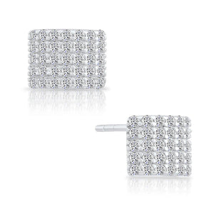 Radiant CZ Curved Square Sterling Silver Stud Earrings.
