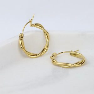 Stunning 18K Gold Plated Titanium Twist Hoop Earrings - Hypoallergenic Minimalist Elegance.