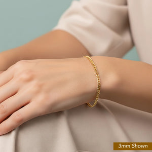 14K Solid Yellow Gold Curb Link Chain Bracelet, 7 Inches